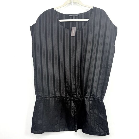 Forenza The Limited Black Sleeveless Shimmer Stripe Tunic Vest Top NEW - Picture 2 of 13